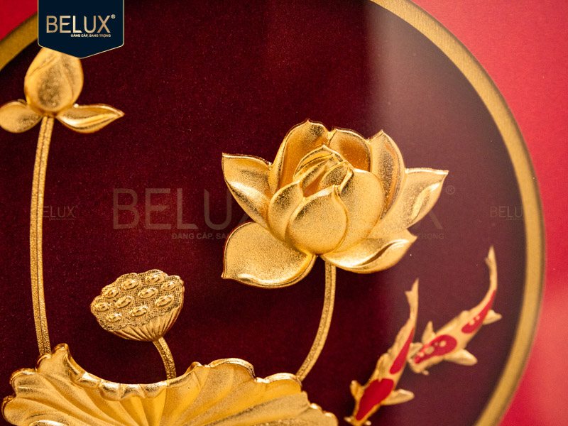 Tranh Cá Chép Hoa Sen Dát Vàng 24k 20x20cm